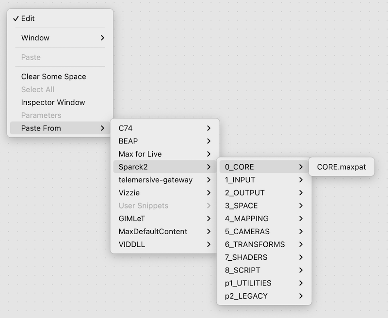 Max context menu showing SPARCK nodes